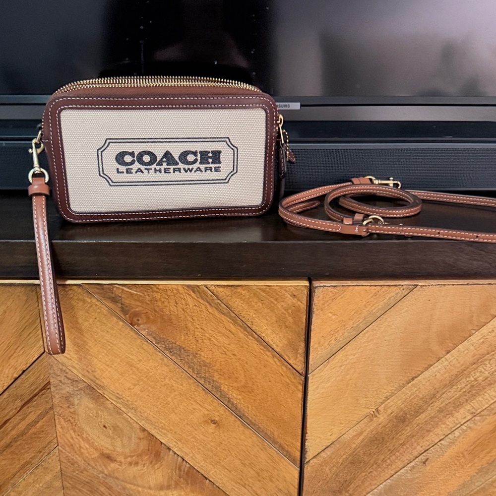 Coach Leatherware Beige Canvas and Brown Leather Kira Crossbody Bag